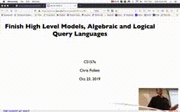 16 Oct 23 Finish High Level Data Models - Algebraic and Logical Query Languages[Video]