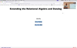17 Oct 25 More Relational Algebra - Datalog[Video]