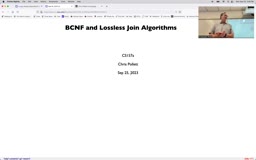 10 Sep 25 BCNF and Lossless Join Algorithms[Video]